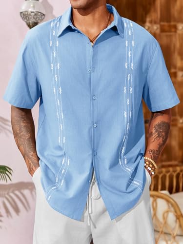 Runcati Mens Linen Shirt Guayabera Cuban Short Sleeve Button Down Cotton Summer Beach Hippie Shirts2