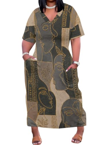 Image of PinkPatty Women's Oversize V Neck Short Sleeve Maxi Dress with Pockets