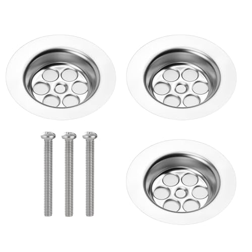 3 Pack Stainless Steel Plug Hole Cover Kit - 70mm Universal Bath Plug Replacement & Sink Waste Basket, Leak-Proof Screw-On Cover for Bathtub/Basin