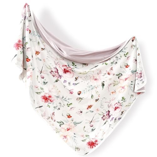 Image of GRSSDER Baby Blankets Super Soft Jersey Knit Swaddle Blanket for Baby Girls and Boys, Double Layer Receiving Blankets 34 x 44 Inches Extra Large for Baby, Flowers and Insects