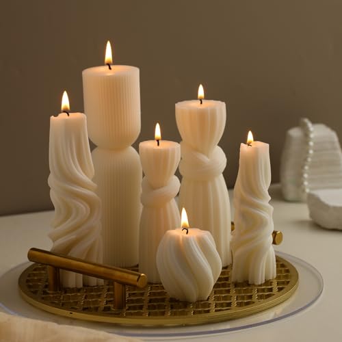 Threlaco JYD-THRELACO-0230 6 Pcs Small Pillar Candles Aesthetic Candle Modern Ribbed Candles Set Cute Soy Wax Scented Ribbed Candle Twirl Geometric Decorative Candles thumb #2