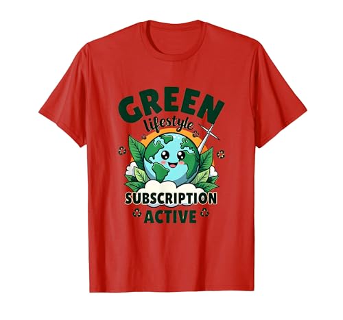 Green Lifestyle Subscription Active Earth Day T-Shirt, Men, Red, Large