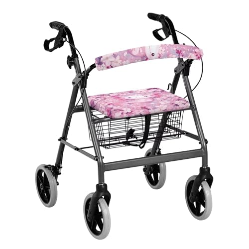 Gomyblomy Kawaii Axolotl Rollator Walker Accessories Cherry Blossom Walker Seat Covers for Women Universal Washable Rollator Walker Seat and Backrest Covers