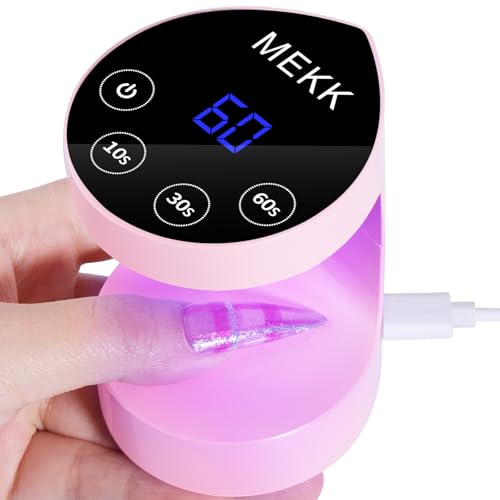 MEKK Mini UV Light for Nails,Peach-Shaped Mini LED Nail Lamp with Auto-Sensor,8 Beads,16W,4 Timer,Professional Single Finger UV Light for Gel Nails Small Gel Nail Lights for Salon & Home DIY Use-Pink