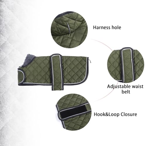Geyecete - Warmer wintermantel für dackel Hunde,Hunde Winterjacken mit plüschfutter,Outdoor jacken mit verstellbaren gürtel und Kabelbaumloch,für mittelgroße und Kleiner dackel-Armee Grün-M