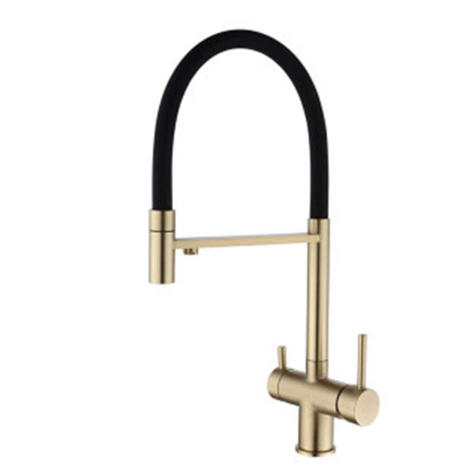 GLETSF 3-Way Kitchen Faucet with Filter - 3-in-1 Drinking Water Mixer Tap Swivel Spout Dual Handle Antique Style Purified Water Sink Accessory for Home & Kitchen gold