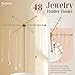Poyilooo Necklace Holder Jewelry Stand, Rotating Necklace Holder Organizer with 48 Hooks for Necklace Earring Keychains Bracelet Display Stand, Metal Necklace Tree Stand -Women Gifts (Gold)