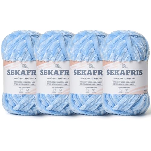 Image of Chenille Velvet Soft Yarn Azure 4 Pack