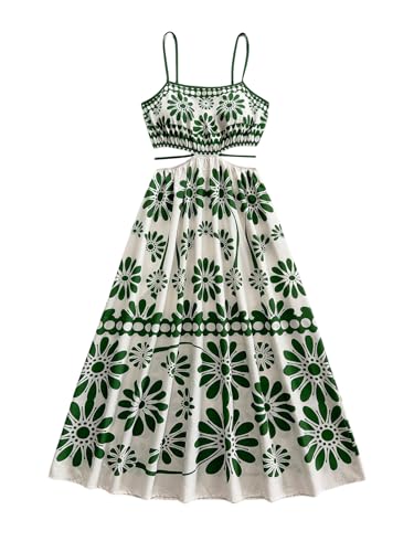 Image of Floerns Women's Cut Out Tropical Spaghetti Strap Midi Dress Summer Beach Vacation Flowy Dresses