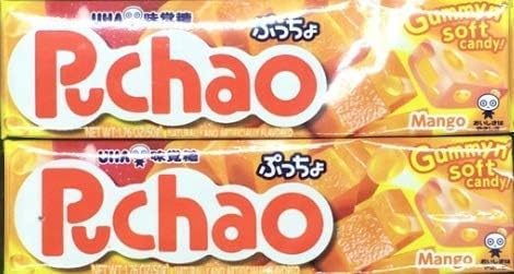 UHA Mikakuto Puchao Gummy n' Soft Candy - Variedad de sabores de frutas, paquete de 2, 1.76 onzas cada uno (Mango)