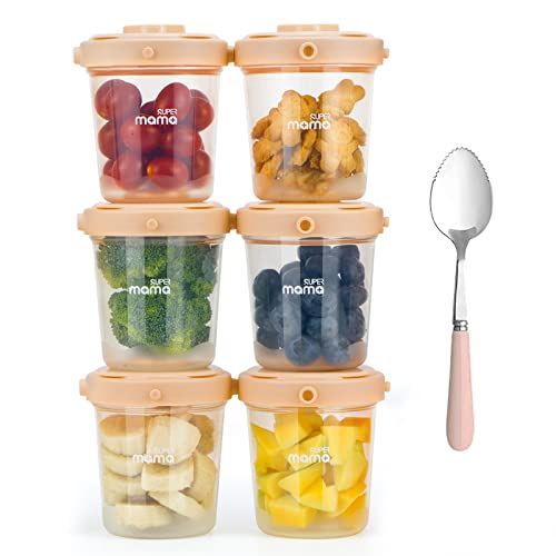 SUPERMAMA Baby Food Containers - 7 oz(6 Pack), Reusable Baby Food Jars with Airtight Lids Leak Proof, Small Food Storage Containers for Baby, BPA Free, Microwave、Dishwasher & Freezer Safe, Pink