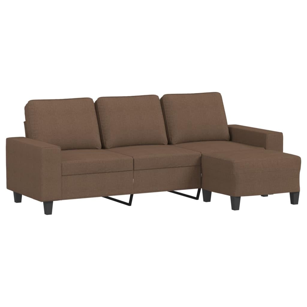 Canapé 3 places avec tabouret, marron, 214 cm, en tissu, canapé
