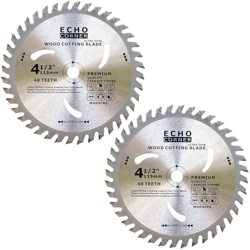 Echo Corner 2X Hoja de sierra circular de 115 mm con perforación de 10 mm y 40 dientes, corte fino para madera de nudo, madera de marco, madera contrachapada, MDF, chapa de plástico, madera maciza