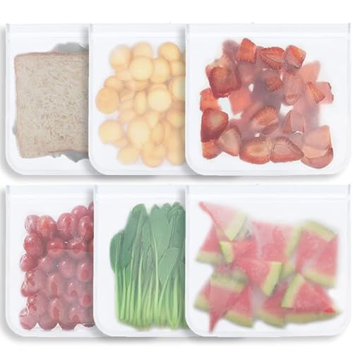 SSKHE Paquete de 6 bolsas extragrandes para congelador, reutilizables, 27 x 28 cm de grosor, plástico de silicona con cierre hermético a prueba de fugas, bolsas de almacenamiento para sándwich