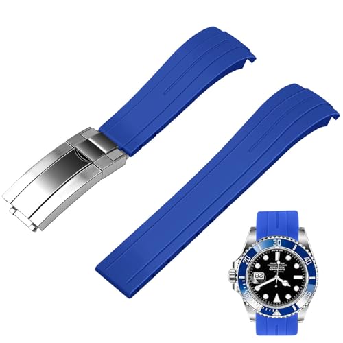 Image of Juntan 18mm 20mm 21mm 22mm Curved End Rubber Watch Band, Tapered Silicone Curved Replacement Watch Strap for Men Women with Metal Classic Diving Buckle