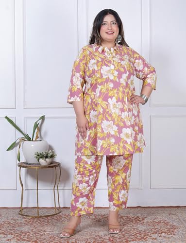 Image of NISHIRE Women's Cotton Floral Co-ord Kurta Set, Plus Size Stylish Ethnic Wear Set
