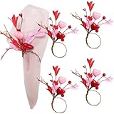 Valentine's Day Napkin Rings Set of 4, Red Heart Artificial Flower Handmade Napkin Holder Rings Table Setting Decor for Wedding Mother's Day Anniversary Holiday Banquet Decoration