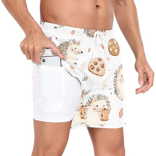 xigua Cute Hedgehog Mens Swim Trunks with Liner, 5 inch Quick Dry Mens Boardshorts for Beach2