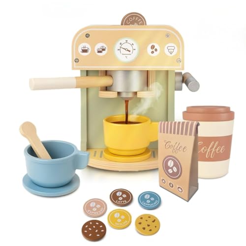 Machine à Café en Bois pour Enfant – Jouet Montessori 3 Ans+ avec 2 Tasses, 5 Dosettes et Accessoires – Dinette Éducative FSC – Idéal Cadeau Noël ou Anniversaire Fille & Garçon
