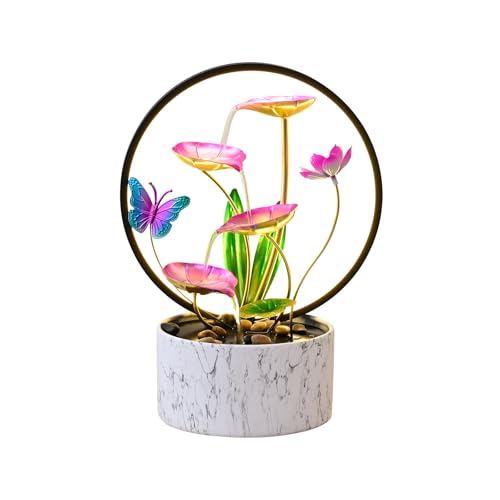 QINGYINGGE Desktop Waterfall Indoor Tabaletop Fountain,15 Inch Height Medium-Sized Metal LED Relaxation Fountain.