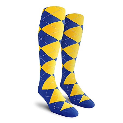 Colorful Knee High Argyle Cotton Socks For Men Women and Youth - Royal/Yellow - Youth