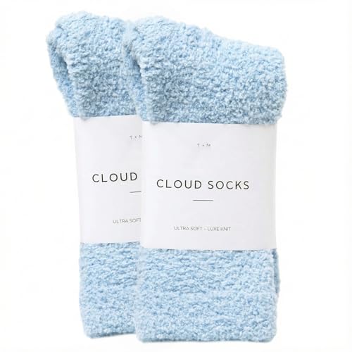 Image of Unboxme Gifts Warm & Cozy Ultra-Luxe Cloud Socks for Women & Men - Super Soft Luxurious Fabric Sleep Socks for Him & Her, Blue 2 Pairs