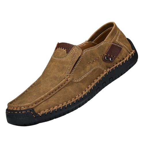  Mocassini estivi da uomo, scarpe estive eleganti, scarpe basse in pelle, per il tempo libero, scarpe basse basse in pelle, giallo., 47 EU