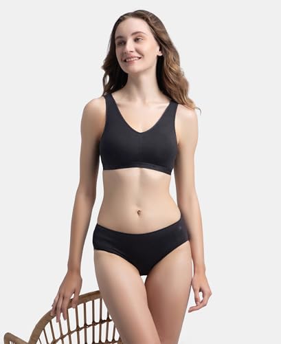 Image of Jockey ES04 Women's Wirefree Padded Super Combed Cotton Elastane Stretch Full Coverage Sleep Bra with Removable Pads and Ultrasoft Underband