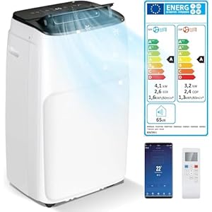 RELAX4LIFE 5 en 1 Aire Acondicionado Portátil 14000BTU, Refrigeración, Ventilador, Deshumidificador, Calefacción, Modo Nocturno, Aire Acondicionado con Mando a Distancia, Temporizador y 3 Velocidades