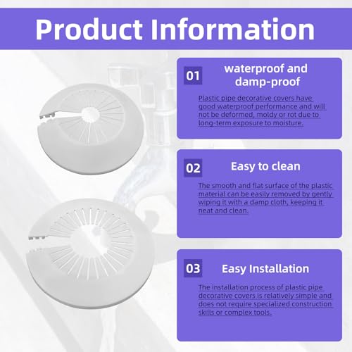 16Pcs Plumbing Cover Plates, Plastic Escutcheon Plate Flange Pipe Covers, Water Drain Line Cover for Water Tube Wall Decoration ((14-29mm, 14-45mm, 30-55mm, 50-78mm)