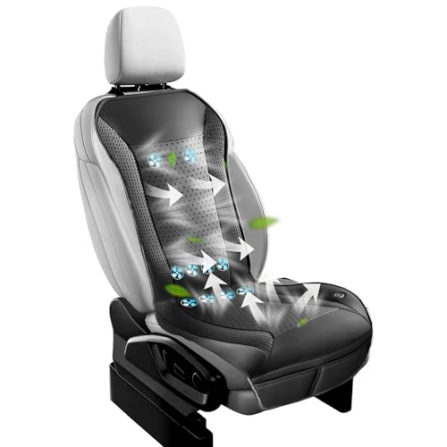 Upgraded 16 Fans Cooling Car Seat Cover Front Seat, Cooling Car Seat Cushion with Massage & Auto Stop/Start, 12V Ventilated Seat Cover for Car SUV Truck, Universal Seat Cooler (BLACK-10 FANS)