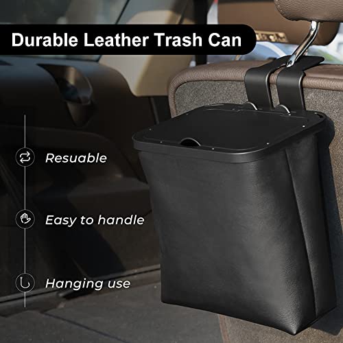 Image of JSCARLIFE Hanging Car Trash Can with Lid Leakproof Bag, Waterproof Car Garbage Can, Multipurpose Trash Bin for Car