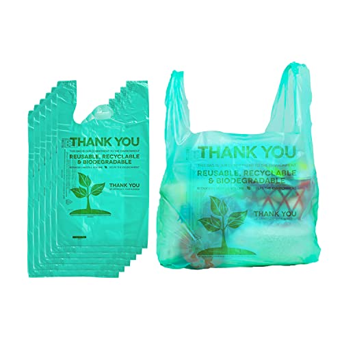 C&S Event Supply Co. Biodegradable Grocery Bags - Reusable Eco Plastic Bags With Thank You Message - Thank You Bags With Handles For Food, Fruit & Vegetable Storage - Recyclable T-Shirt Bags For Grocery Shopping, Markets & In-Home Use (100, Eco/Biodegradable) #TOP29