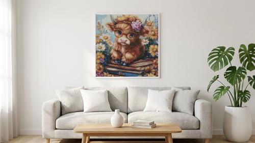 Image of MYBISYMQQ Highland Cow & Sunflower Stamping Cross Stitch Kit, 11CT Embroidery Starter Kit for Adult Beginners, Needlepoint Craft for Home Decor, 13.7 x 13.7 Inch