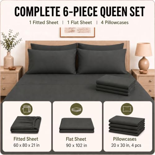Image of CozyLux 6-Piece Queen Sheet Set, Fits 18-21 Inch Mattresses, Oeko-TEX