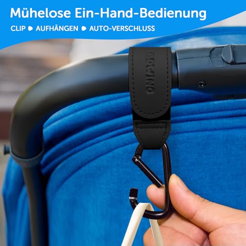 Bdwing 2 Stück Kinderwagen Haken für Taschen Wickeltaschen, Leder Universelles Kinderwagen Zubehör Kinderwagenhaken für Stroller, Kinderwagen, Anhänger, Rollator, Fahrradanhänger(Schwarz)