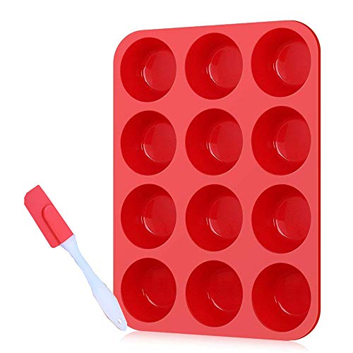 12 Cup Silicone Muffin Pan and Spatula for Muffin Tins, Non-stick Silicone Cupcake