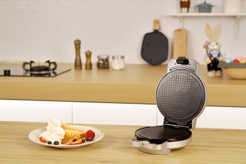 Foto von SEVERIN Hörnchenautomat für knusprige Waffelhörnchen, praktisches Eiswaffeleisen mit Antihaftbeschichtung, Hörncheneisen mit Kegel zum Formen der Hörnchen, silber, HA 2082