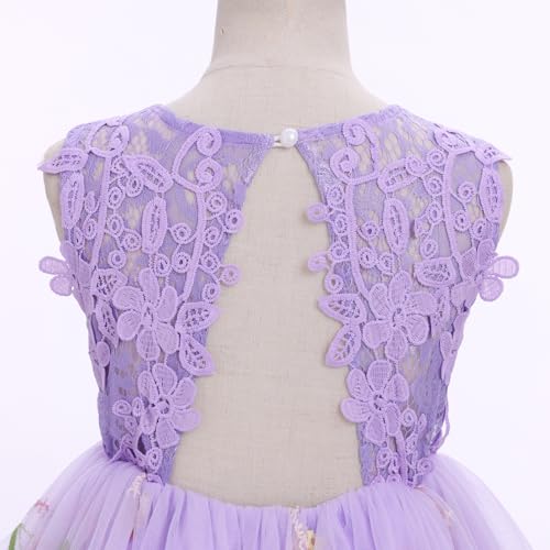 EULIMENE Junior Bridesmaid Dresses Flower Girl Dress Sleeveless Floral Tulle Pageant Dress Princess Dresses for Party Wedding Birthday Purple 9-10Y — view 6