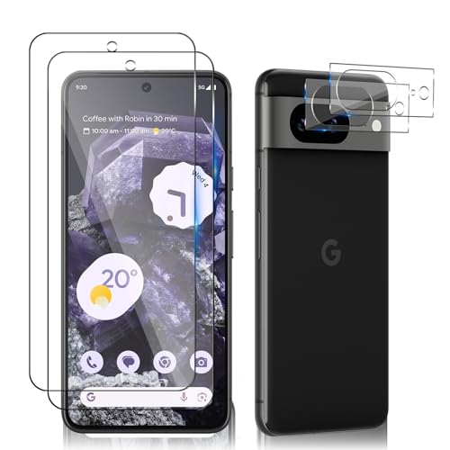 #rémunéré #Amazon<br>Verre Trempé + Caméra Arrière Protecteur Compatible avec Google Pixel 8 5G [2 + 2 Pièces] 9H Dureté HD Transparent Film en Verre Trempé Protection D'écran pour Google Pixel 8 5G
