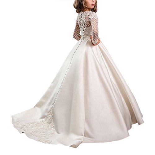 First Communion Dresses Floor Length for Girls Wedding Pageant with Sleeves Long Ball Gown Magicdress 653
