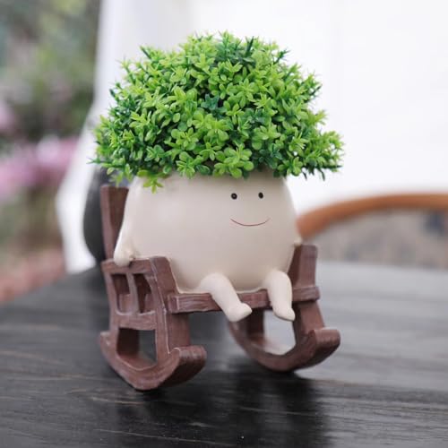 OLINLIFE Vaso de flor Smily Face, linda cadeira de balanço, plantador de cabeça de resina para plant