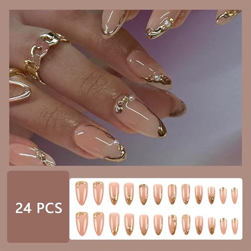 Gold French Tip Press on Nails - Irregular Design & Glossy Finish