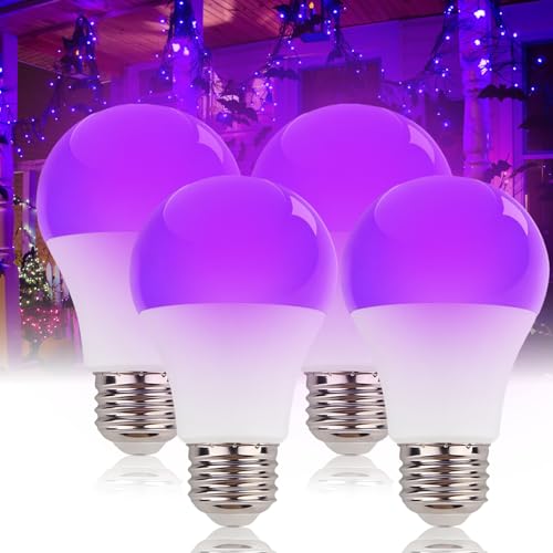 LIAISIMI Bombillas de luz negra ultravioleta de 9w, iluminación morada, bombillas de luz nocturna negra e27 de 395 nm, adecuadas para pintura de carrocería, cumpleaños infantil (4, white)