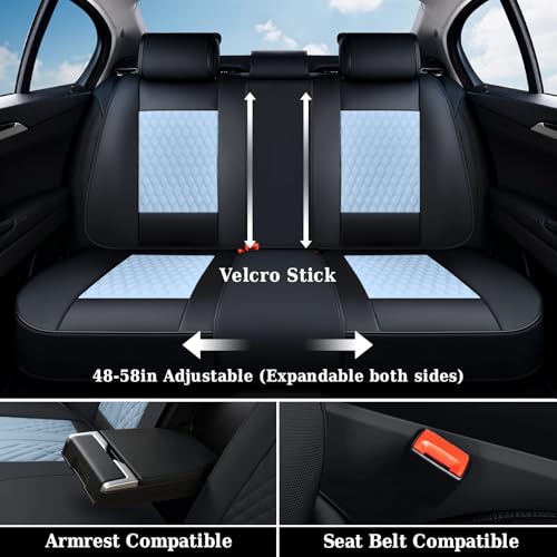 Image of Coverado Full Set Car Seat Covers, Nappa Leather Seat Covers for Car, Waterproof Car Seat Protector with Lumbar Support, Automotive Seat Covers Universal Fit for Most Cars SUV Trucks (Black-Blue)