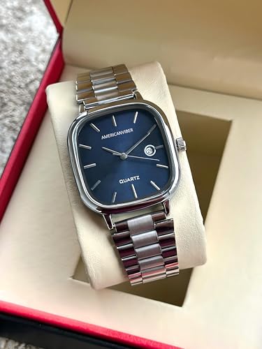 AMERICANVIBER Men's Silver Watch, Blue - Image 4