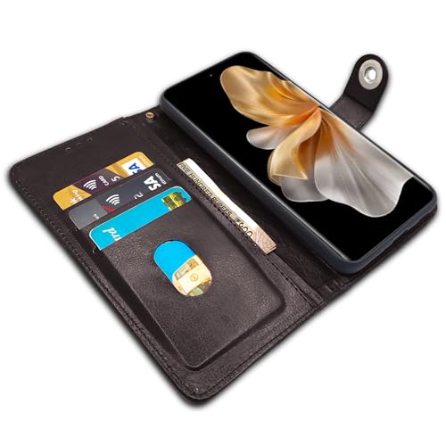 Image of Pikkme Vivo V30 Pro 5G Flip Cover Leather Finish | Inside TPU with Card Pockets | Wallet Stand and Shock Proof | Complete Protection Button Flip Case (Coffee)