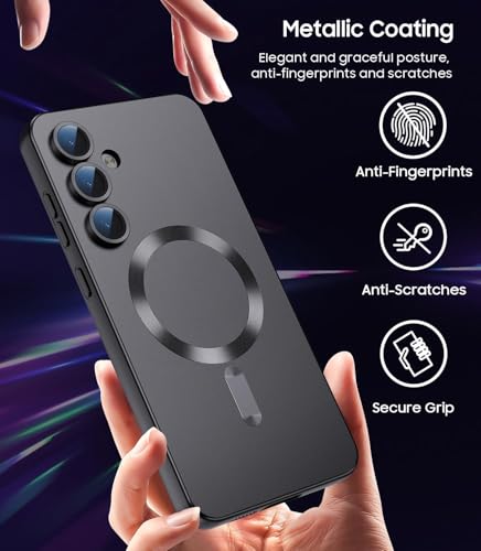 Image of DIZORO Samsung A35 Case, Compatible with Mag Safe Back Cover, Matte Luxury Metallic Luster Flexible TPU Wireless Charging Shockproof Case with Camera Protector (Black)
