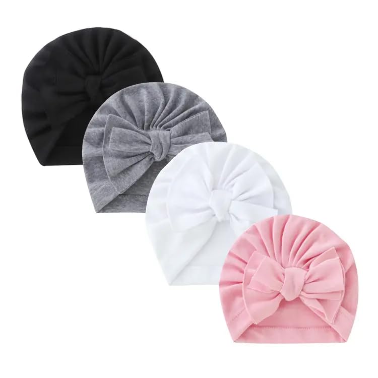 Aashiya Pack of 4 Turban Cap for Unisex Baby - Age 3 to 15 Months Multicolour