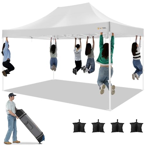 Image of HOTEEL 10x15 Heavy Duty Pop Up Canopy Tent for Parties Event Wedding Commercial Instant Canopy Portable Shelter Folding with Roller Bag, Waterproof UV Resistant, Upgraded Thick Hexagonal Legs, White